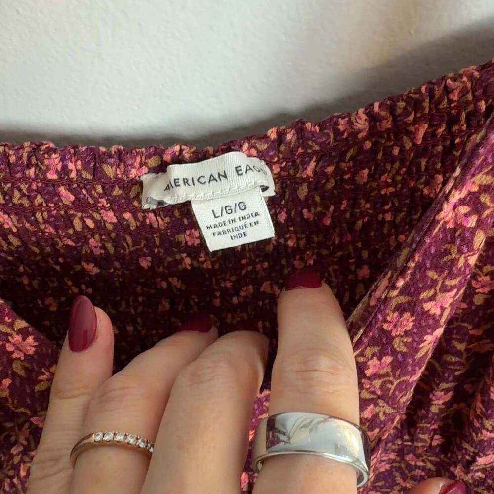 American Eagle Outfitters Burgundy Floral Midi Dress Size Large Women’s - Picture 3 of 8